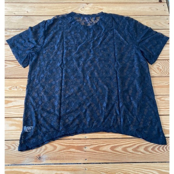 NEW LOGO by Lori Goldstein Star Mesh Lace Top Size Medium Women’s Black - Picture 2 of 8